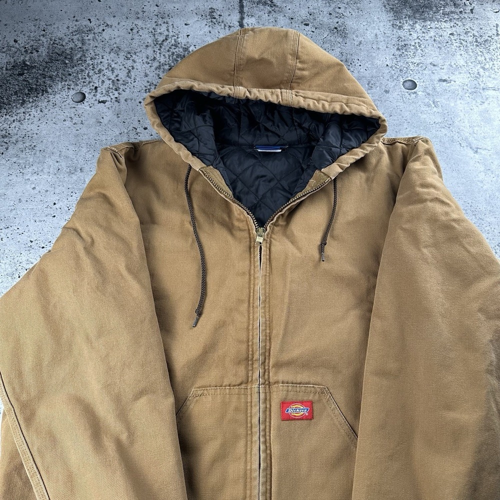 Vintage Dickies Brown Khaki Canvas Insulated‎ Hooded Active Jacket XL Red Label - Picture 3 of 8
